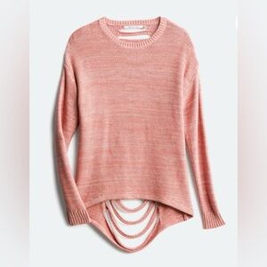 🎀 OLIE DISTRESSED OPEN BACK COTTEN BLEND SWEATER - HEATHER PINK - SIZE MEDIUM 🎀